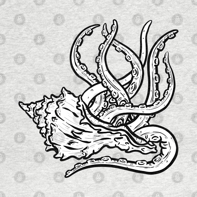 Octopus Tentacles in A Conch Seashell Illustration Outline by Squeeb Creative